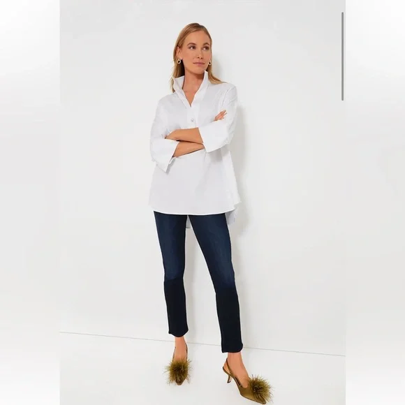 TUCKERNUCK Womens Blanc Willow Blouse White Sz Large Pearl Classic Neutral - Picture 2 of 9